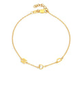 Gold chain bracelet with diamond heart charm and letter 'M' charm and 'D' charm 